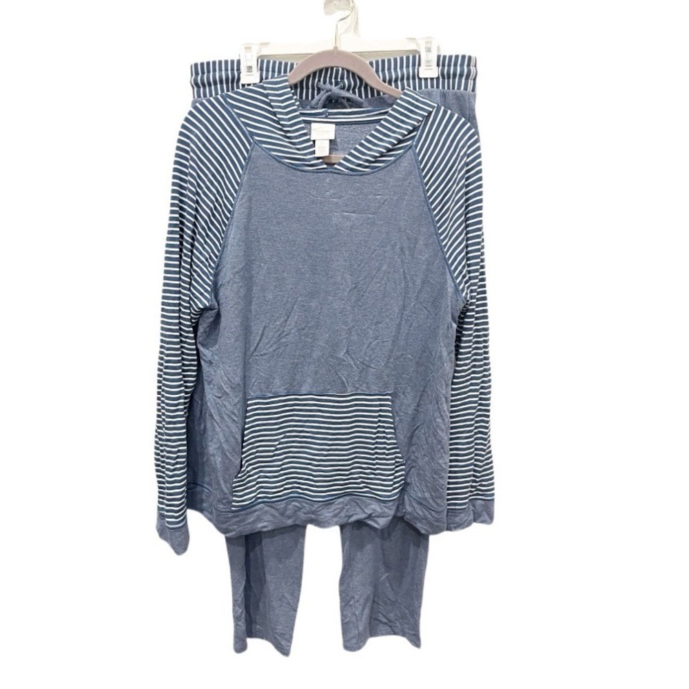 Chico's Blue Heathered Jersey Knit Two Piece Lounge Set Large Weekend Travel